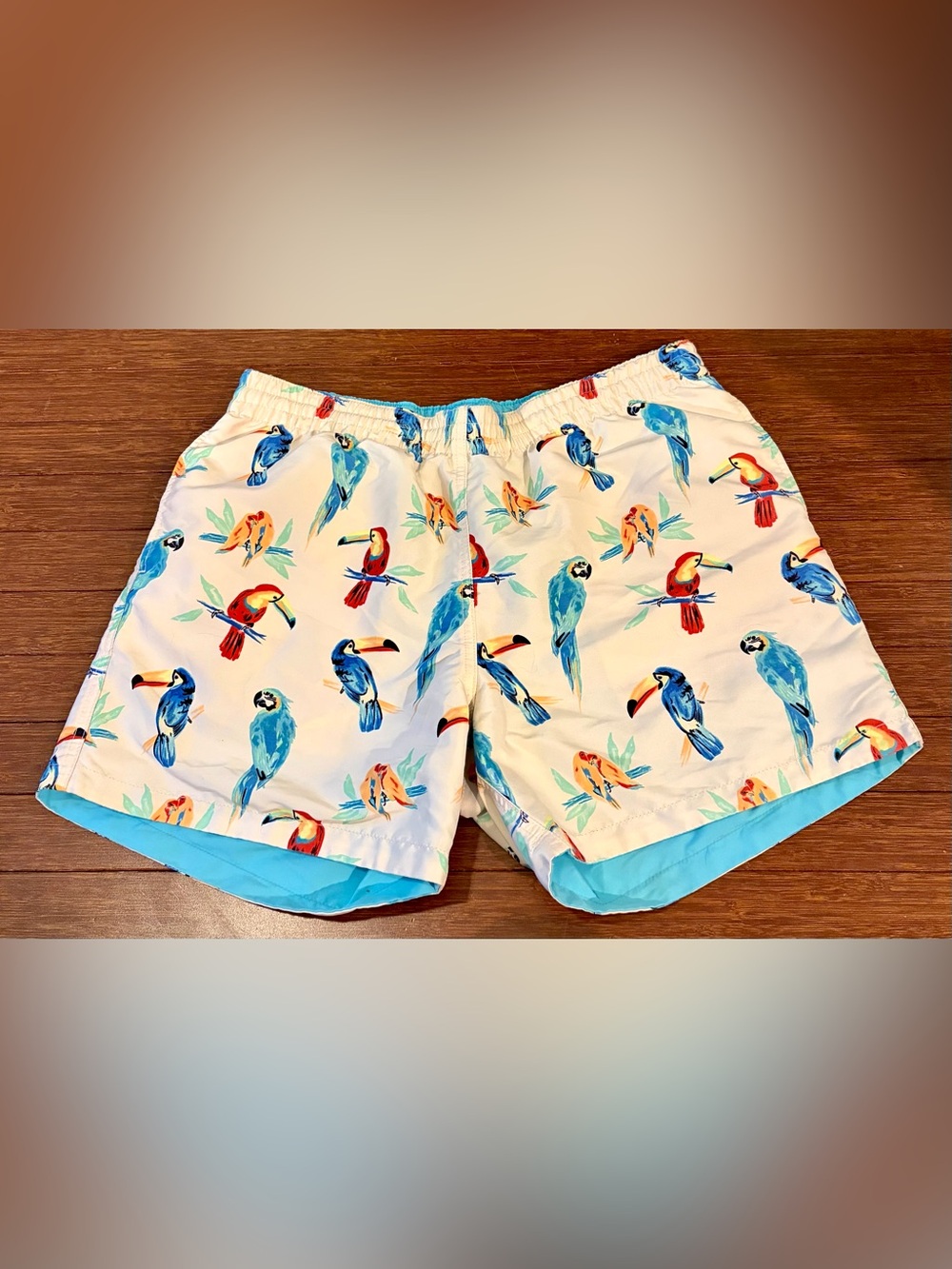 Chubbies Toucan Parrot Shorts Reversible Teal Blue size Medium M 5 inch inseam